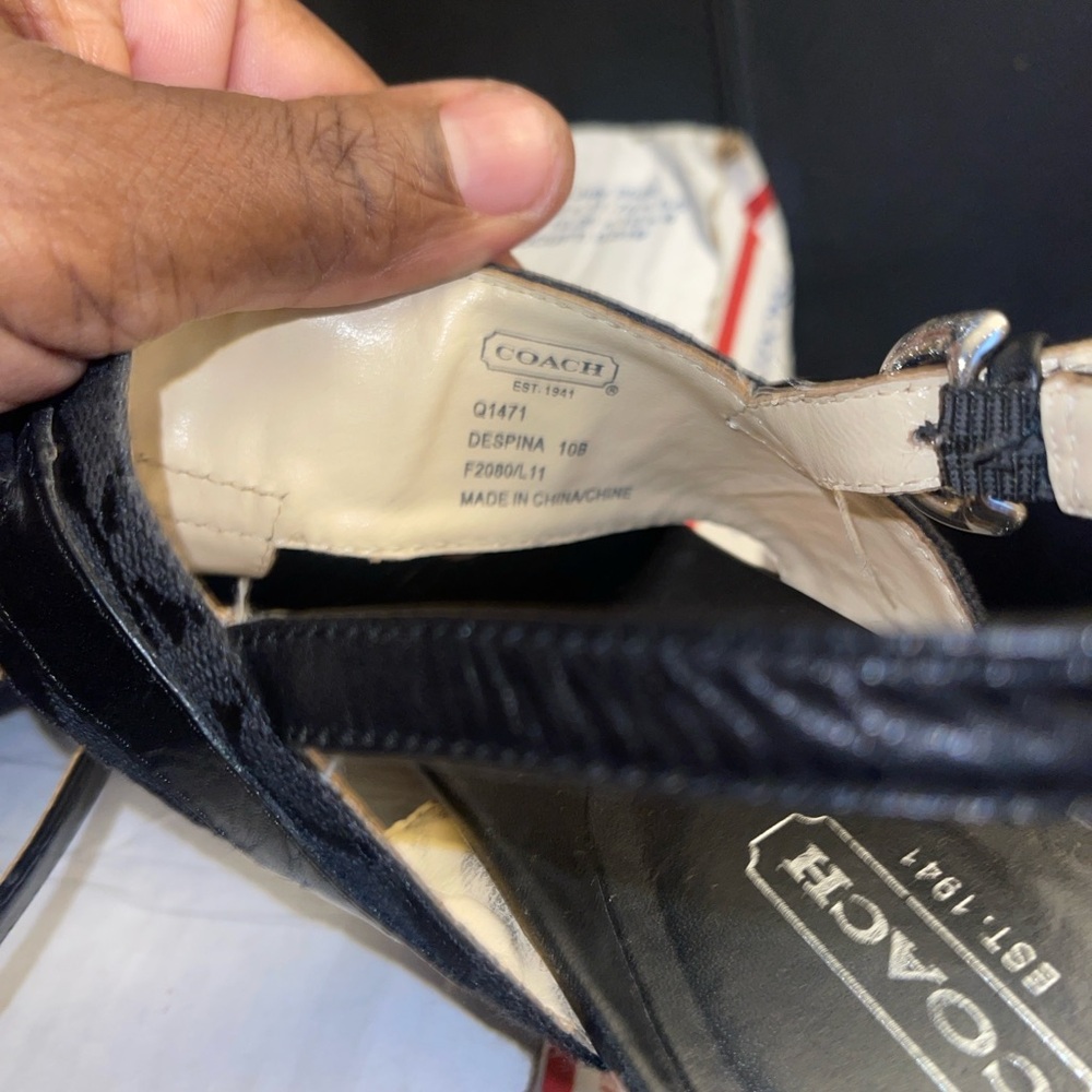 Coach Despina Black Thong Wedge Sandals with Silver Hardware Size 10B - Picture 7 of 16